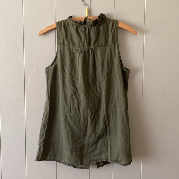 Old Navy Army Green Ruffle-Collard Button-Down Blouse 100% Cotton EUC Size XS - Picture 3 of 7